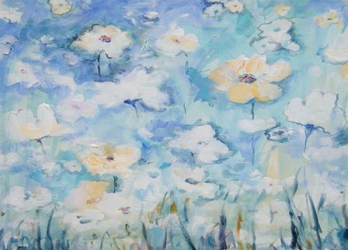  Skin design of Blue, Watercolor paint, Painting, Flower, Plant, Art, Acrylic paint, Wildflower, Visual arts, Floral design, with gray, blue colors