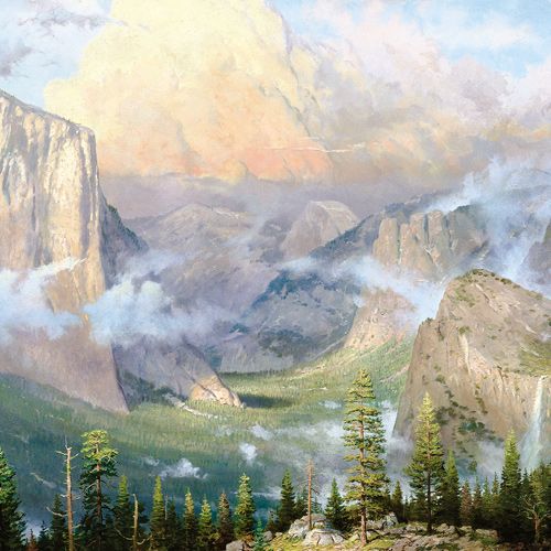 Xbox 360 S Skin design of Mountainous landforms, Natural landscape, Mountain, Nature, Sky, Painting, Highland, Atmospheric phenomenon, Wilderness, Valley, with gray, black, pink, purple, yellow, green colors