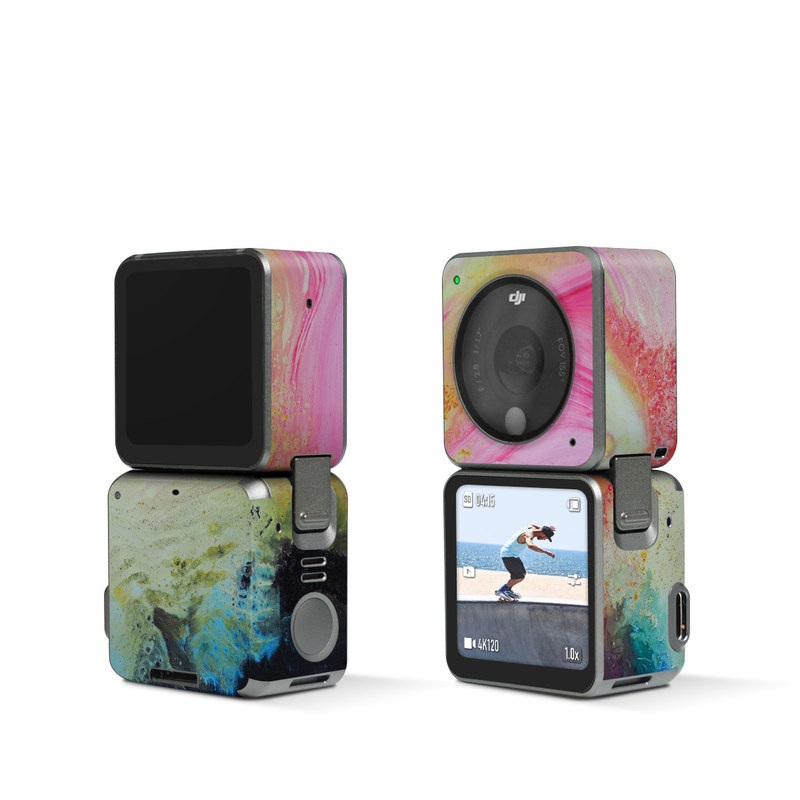 DJI Action 2 Skin design of Painting, Modern art, Acrylic paint, Art, Pink, Watercolor paint, Visual arts, Paint, Artwork, Magenta, with pink, yellow, orange, blue, black, red colors