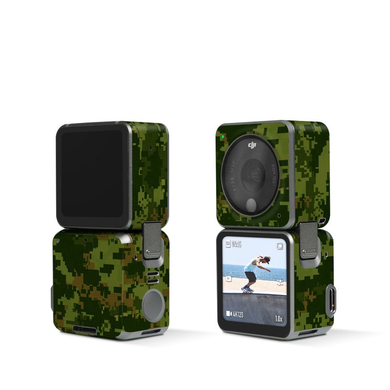DJI Action 2 Skin design of Military camouflage, Green, Pattern, Uniform, Camouflage, Clothing, Design, Leaf, Plant, with green, brown colors