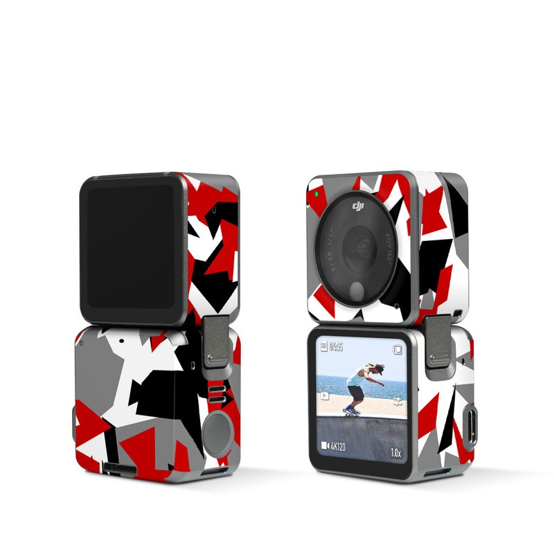DJI Action 2 Skin design of Red, Pattern, Font, Design, Textile, Carmine, Illustration, Flag, Crowd, with red, white, black, gray colors