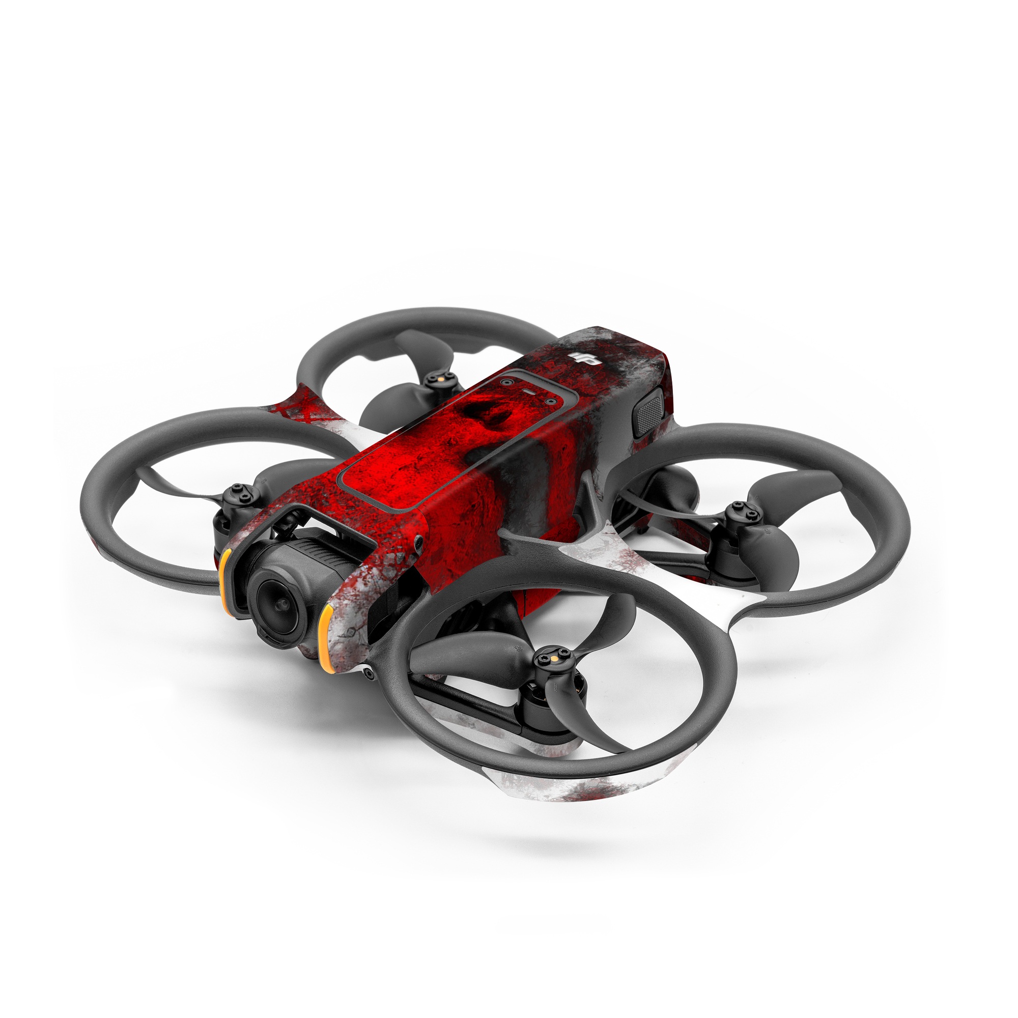 DJI Action 2 Skin design of Red, Graphic design, Skull, Illustration, Bone, Graphics, Art, Fictional character, with red, gray, black, white colors