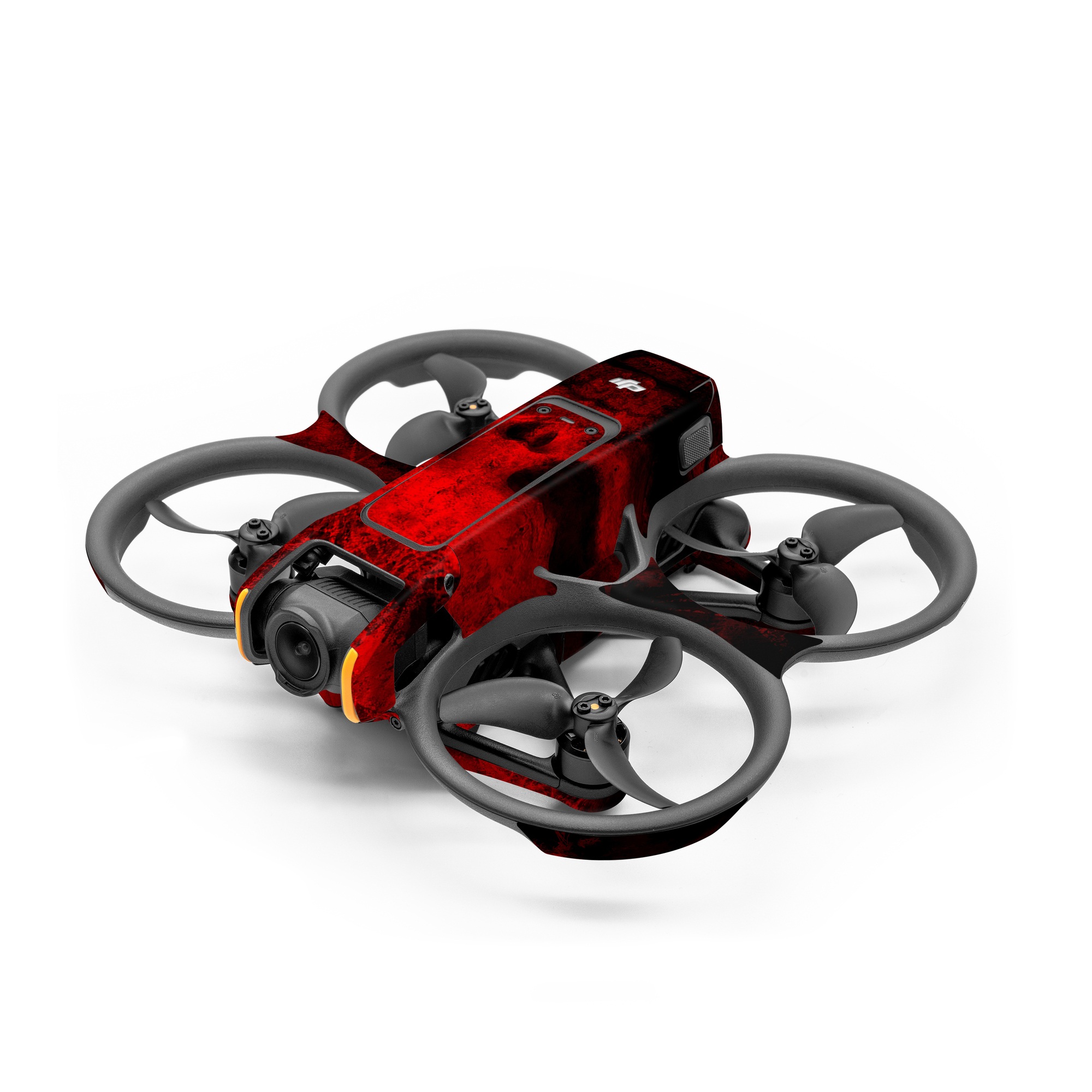 DJI Action 2 Skin design of Red, Skull, Bone, Darkness, Mouth, Graphics, Pattern, Fiction, Art, Fractal art, with black, red colors