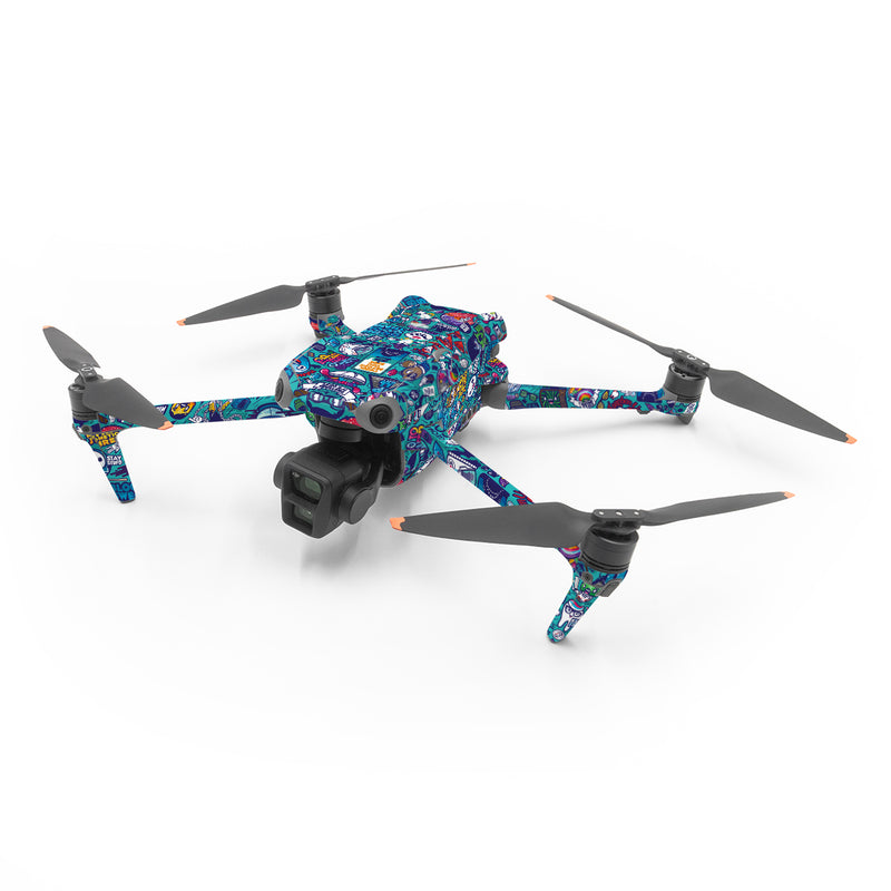 DJI Air 3 Series Skin design of Art, Visual arts, Illustration, Graphic design, Psychedelic art, with blue, black, gray, red, green colors