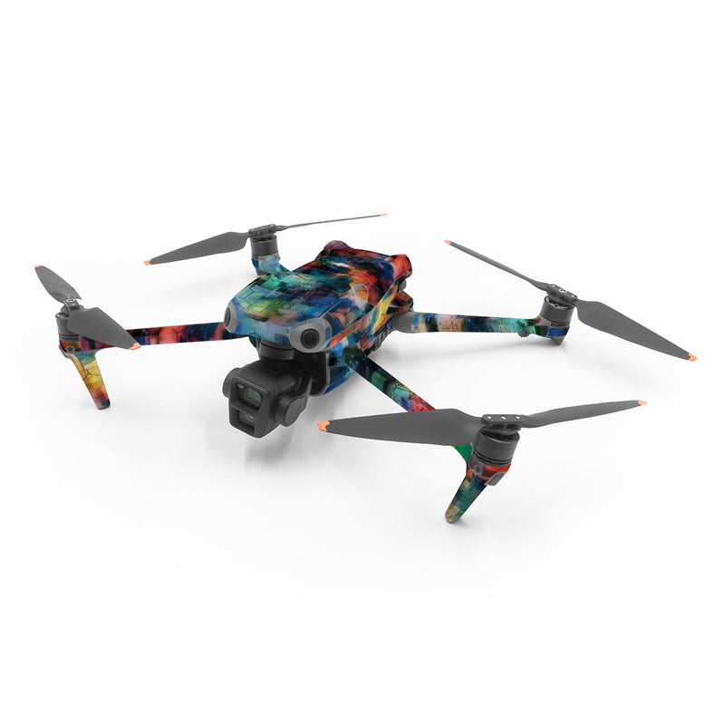 DJI Air 3 Series Skin design of Blue, Colorfulness, Pattern, Psychedelic art, Art, Sky, Design, Textile, Dye, Modern art, with black, blue, red, gray, green colors