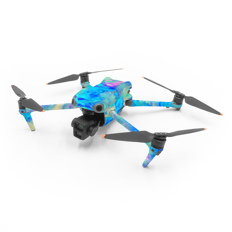DJI Air 3 Series Skin design of Blue, Turquoise, Aqua, Pattern, Dye, Design, Sky, Electric blue, Art, Watercolor paint, with blue, purple colors
