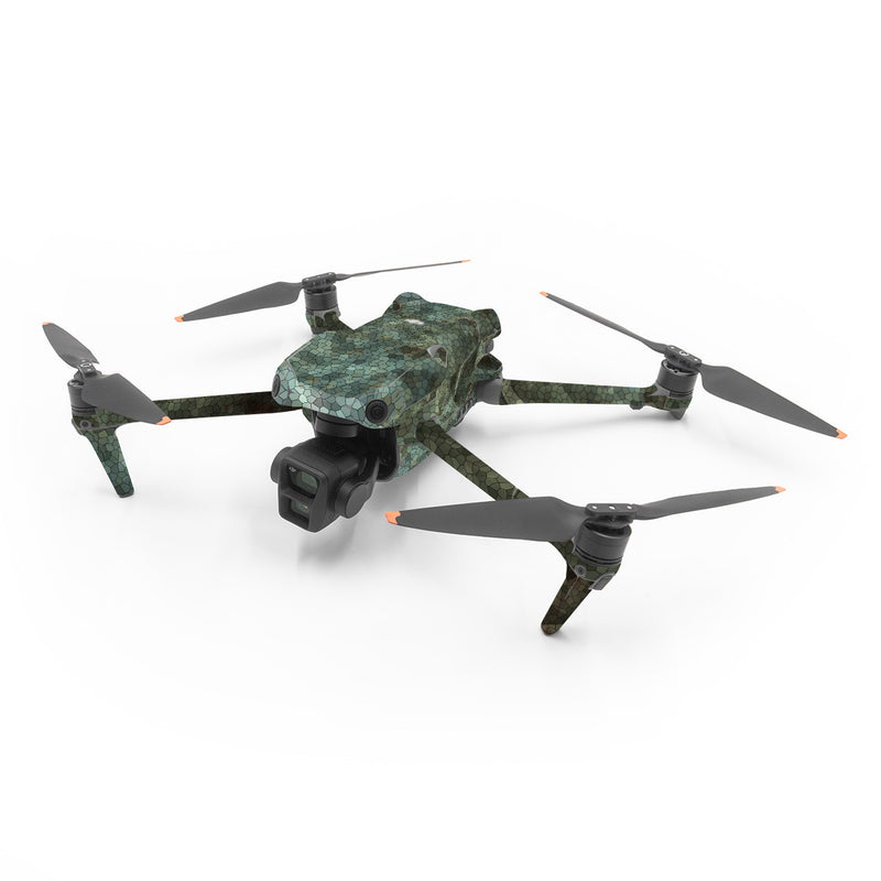 DJI Air 3 Series Skin design of Green, Pattern, Brown, Wall, Design, Rock, Geology, Camouflage, Granite, Metal, with black, brown, blue, gray, white colors