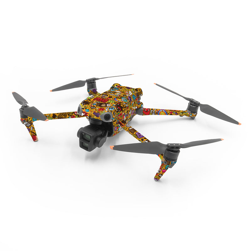 DJI Air 3 Series Skin design of Pattern, Psychedelic art, Visual arts, Art, Design, Illustration, Graphic design, Doodle, with black, green, red, gray, orange, blue colors