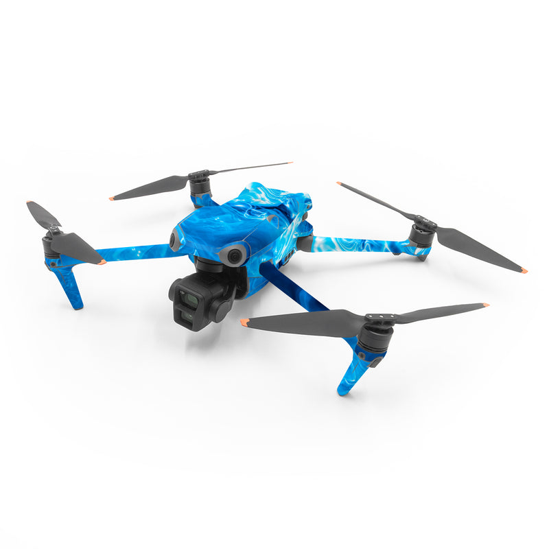 DJI Air 3 Series Skin design of Blue, Water, Electric blue, Organism, Pattern, Smoke, Liquid, Art, with blue, black, purple colors