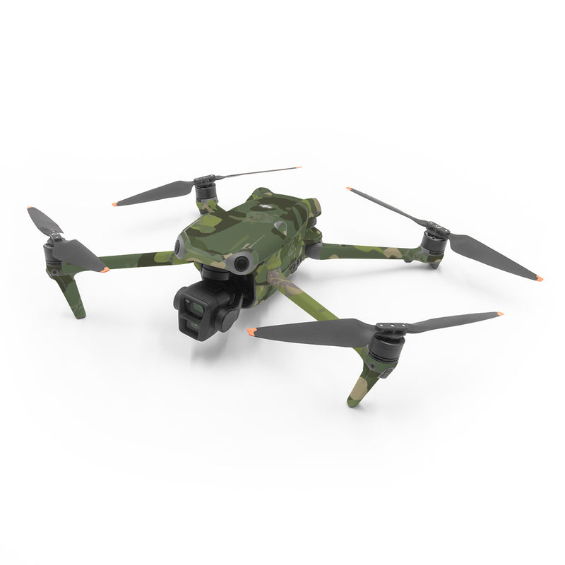 DJI Air 3 Series Skin design of Military camouflage, Pattern, Camouflage, Uniform, Clothing, Green, Design, Leaf, Plant, Illustration, with green, brown colors