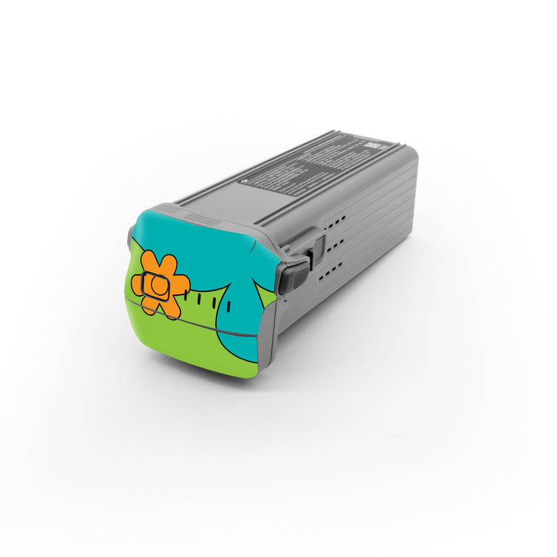 DJI Air 3 Battery Skin design of Organism, Font, Happy, Petal, Rectangle, Sharing, Circle, Illustration, Symbol, Grass, with blue, green, orange, white colors