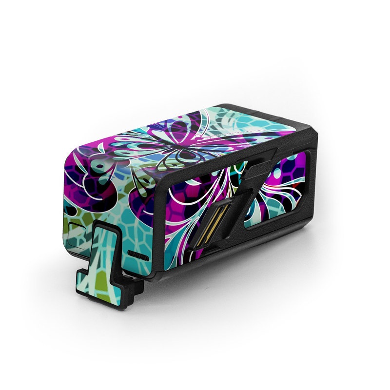 DJI Avata Battery Skin design of Butterfly, Pattern, Insect, Moths and butterflies, Purple, Graphic design, Design, Pollinator, Visual arts, Magenta, with blue, green, purple colors