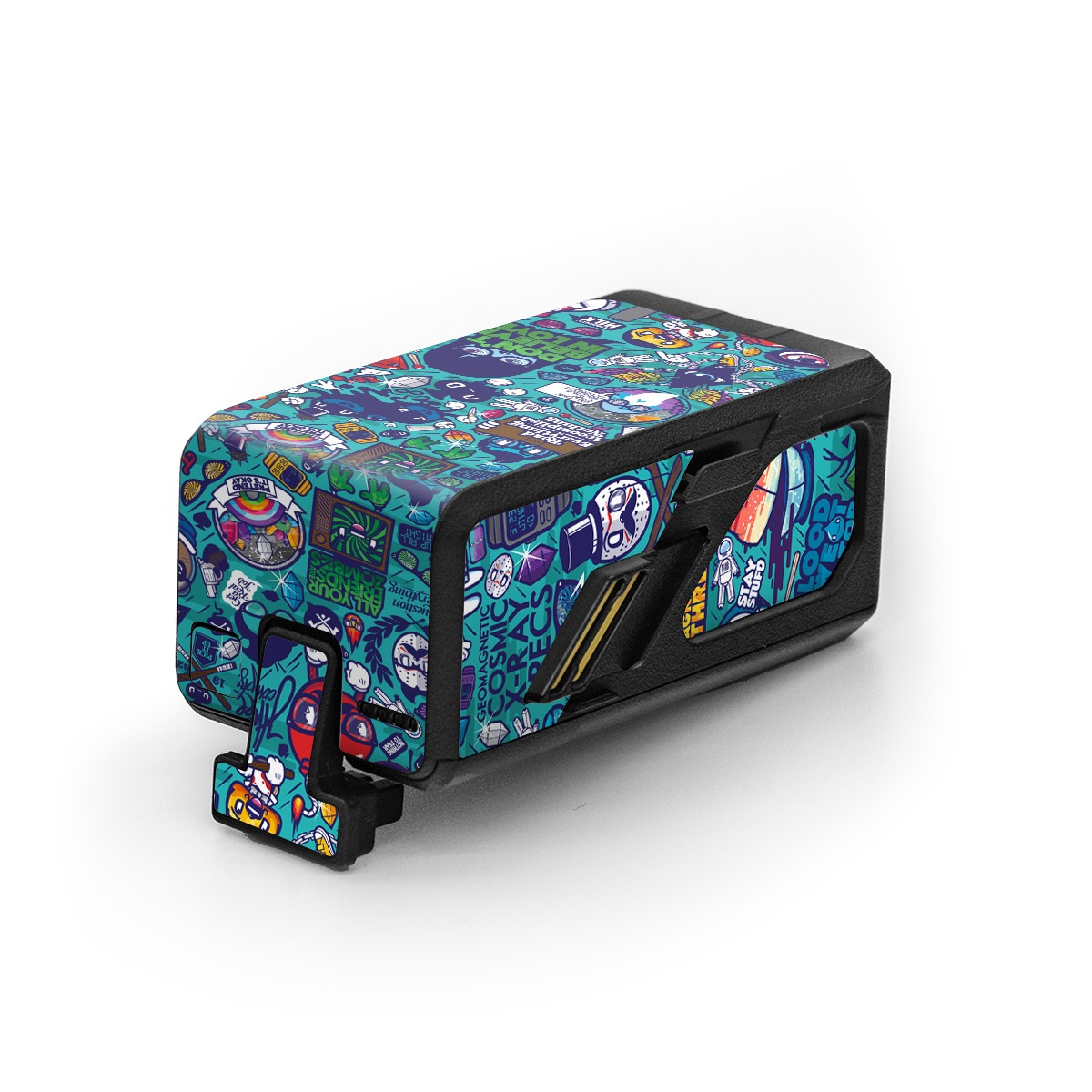 DJI Avata Battery Skin design of Art, Visual arts, Illustration, Graphic design, Psychedelic art, with blue, black, gray, red, green colors