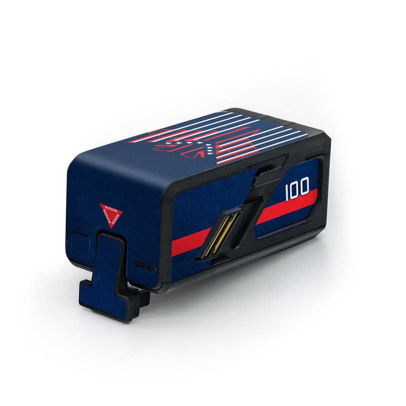 DJI Avata Battery Skin design of Sleeve, Font, Motor vehicle, T-shirt, Emblem, Poster, Electric blue, Symmetry, Symbol, Pattern, with blue, red, white colors