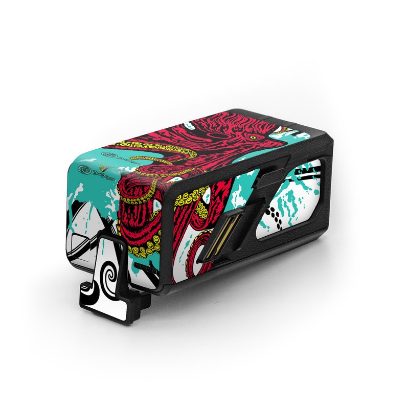 DJI Avata Battery Skin design of Graphic design, Illustration, Visual arts, Octopus, Design, Art, Fictional character, Pattern, Clip art, Line art, with black, white, gray, red, blue, green colors