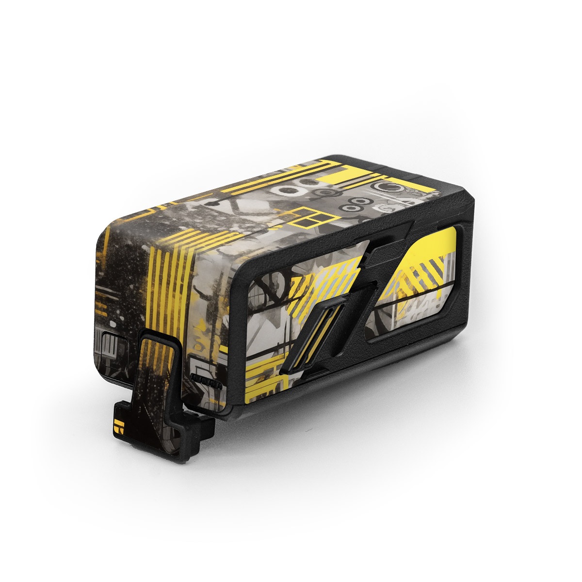 DJI Avata Battery Skin design of Rectangle, Yellow, Font, Art, City, Engineering, Tints and shades, Pattern, Symmetry, Space, with black, white, gray, yellow colors