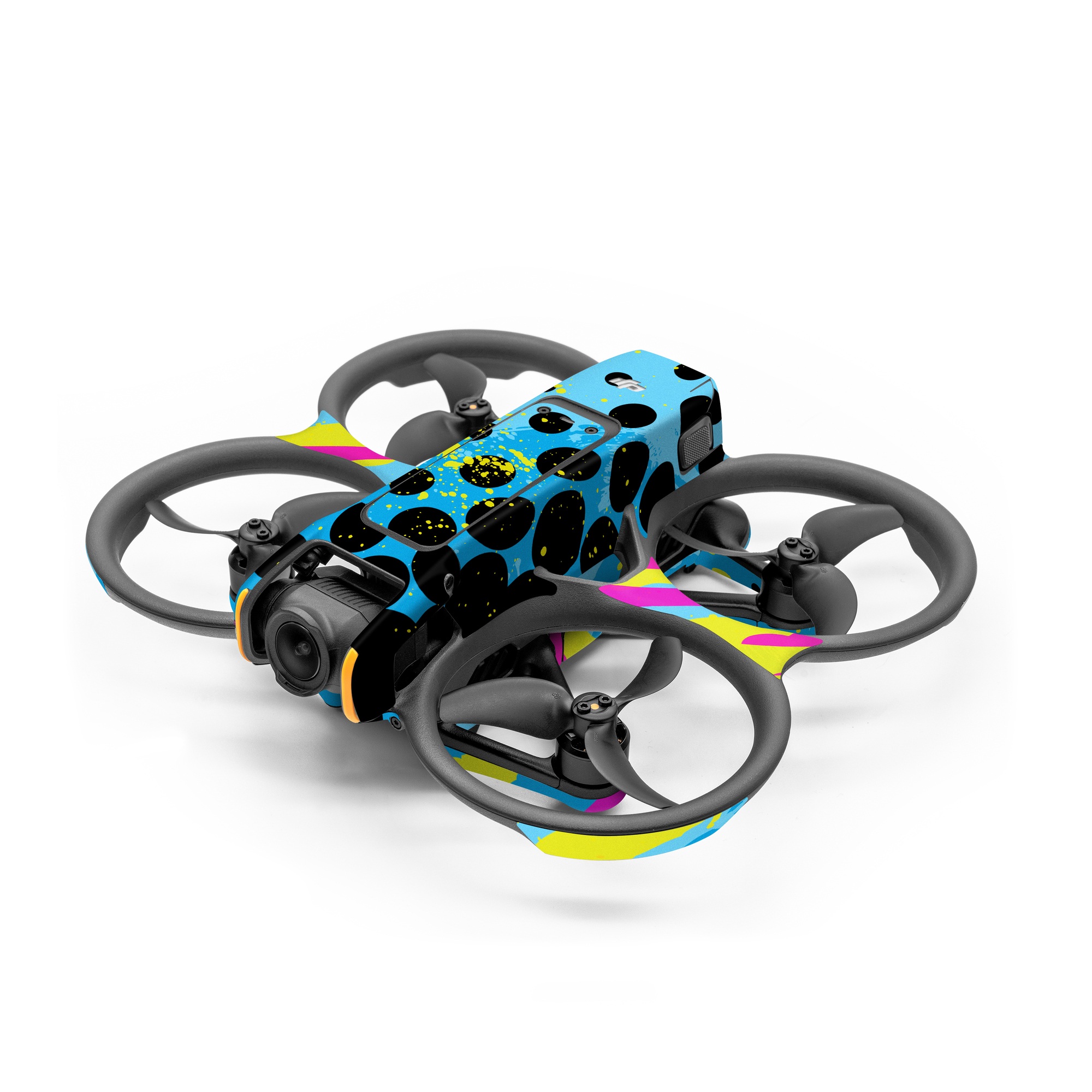 DJI Avata 2 Skin design of Blue, Colorfulness, Graphic design, Pattern, Water, Line, Design, Graphics, Illustration, Visual arts, with blue, black, yellow, pink colors