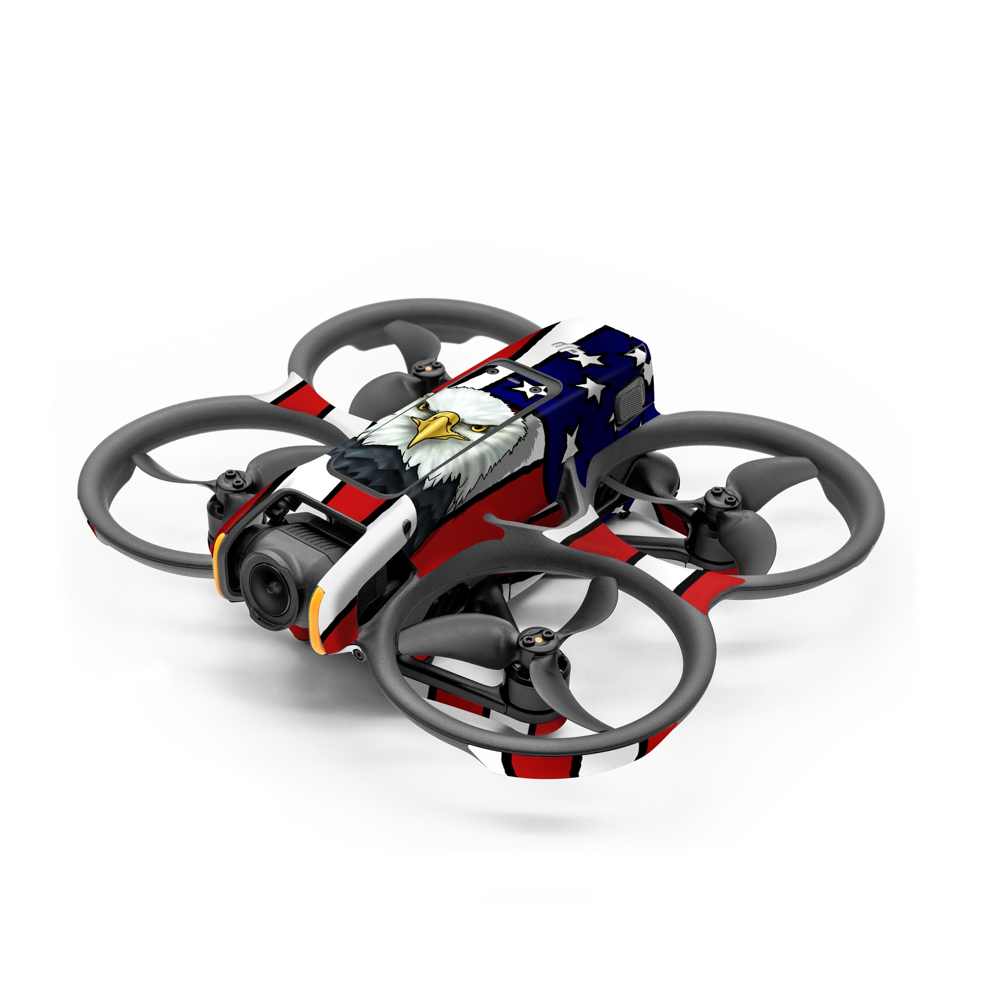 DJI Avata 2 Skin design of Bald eagle, Eagle, Bird, Bird of prey, Accipitridae, Beak, Accipitriformes, Sea eagle, Flag, with white, gray, blue, yellow, red colors