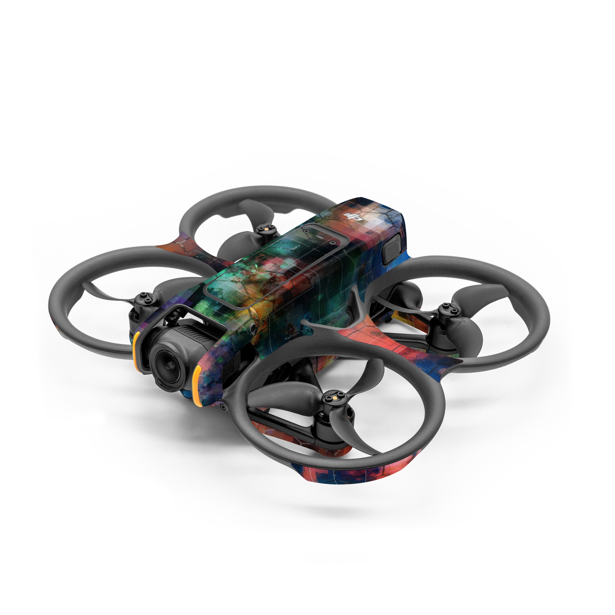 DJI Avata 2 Skin design of Blue, Colorfulness, Pattern, Psychedelic art, Art, Sky, Design, Textile, Dye, Modern art, with black, blue, red, gray, green colors