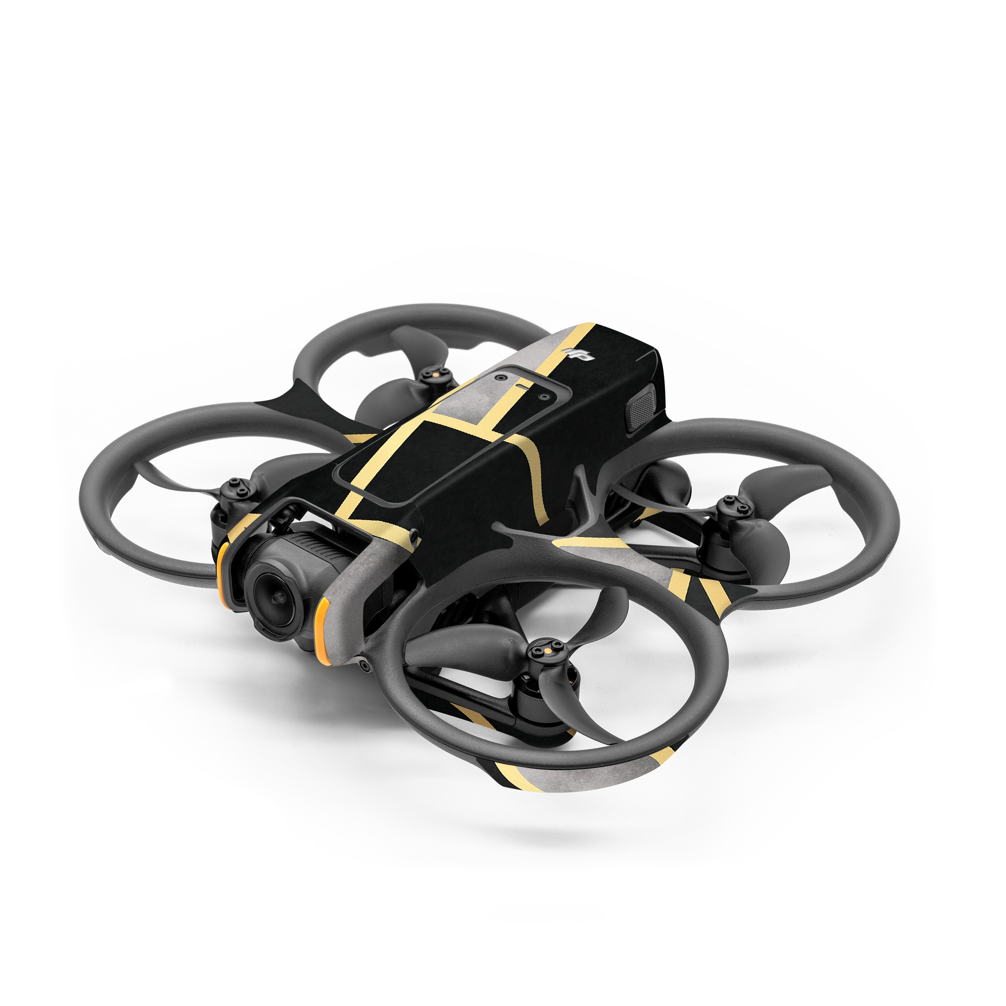 DJI Avata 2 Skin design of Pattern, Triangle, Yellow, Line, Tile, Floor, Design, Symmetry, Architecture, Flooring, with black, gray, yellow colors