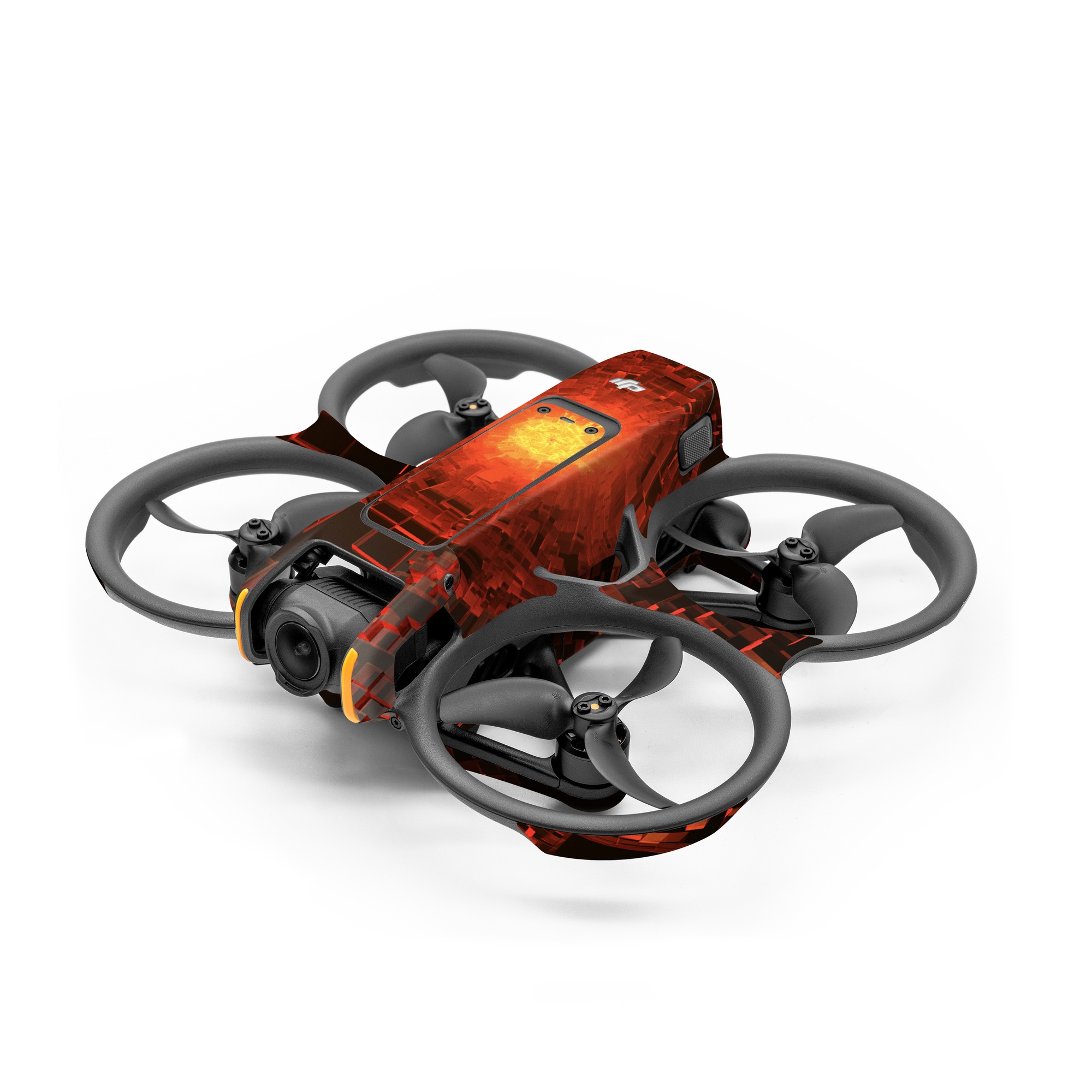 DJI Avata 2 Skin design of Red, Fractal art, Light, Circle, Design, Art, Graphics, Symmetry, Pattern, Space, with black, red colors