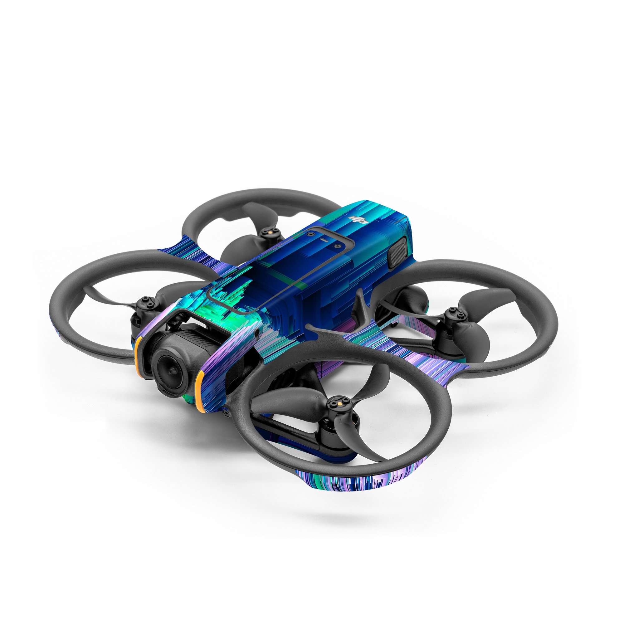 DJI Avata 2 Skin design of Blue, Green, Light, Colorfulness, with blue, purple, pink, white colors