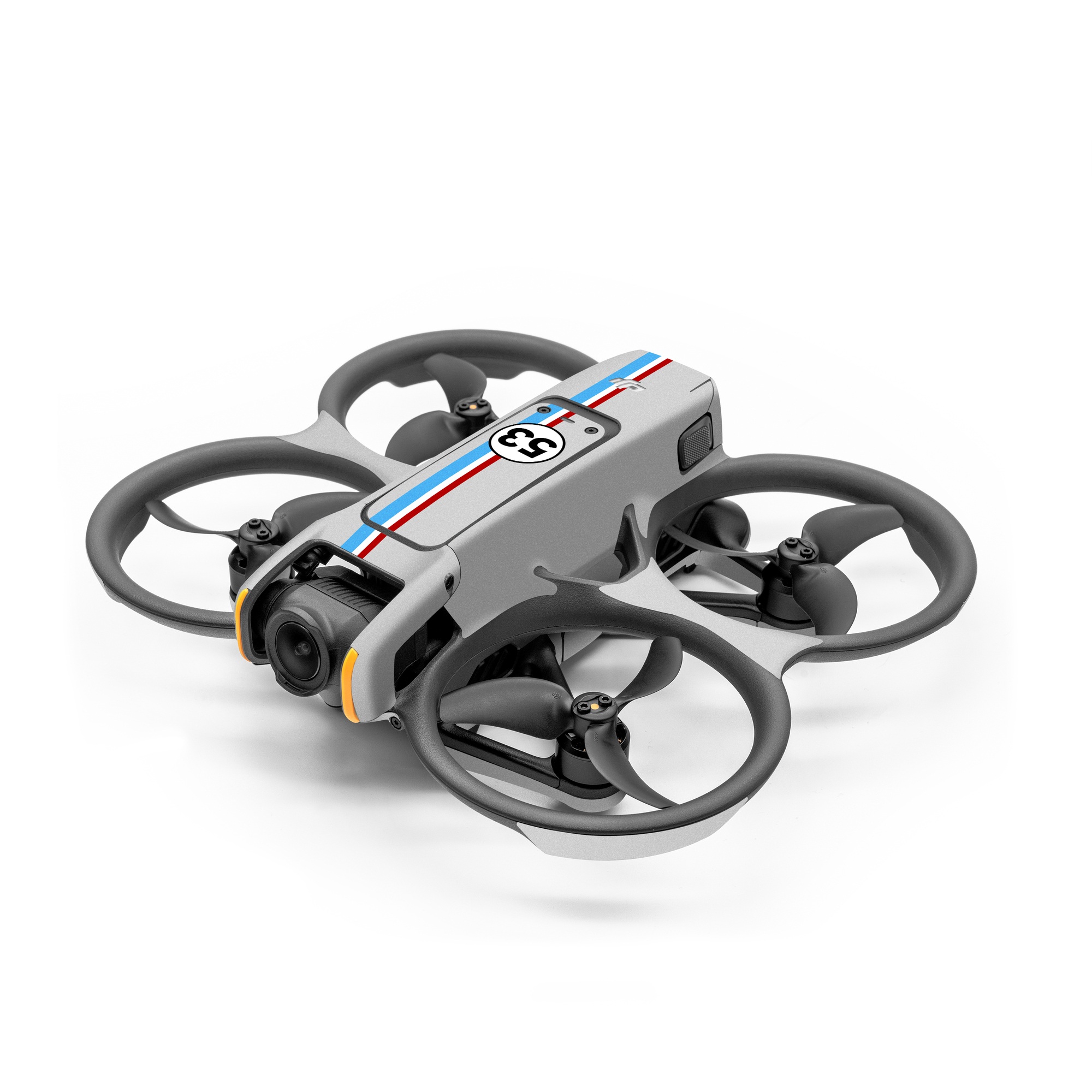 DJI Avata 2 Skin design of Line, Sign, Games, with gray, blue, red, white, black colors