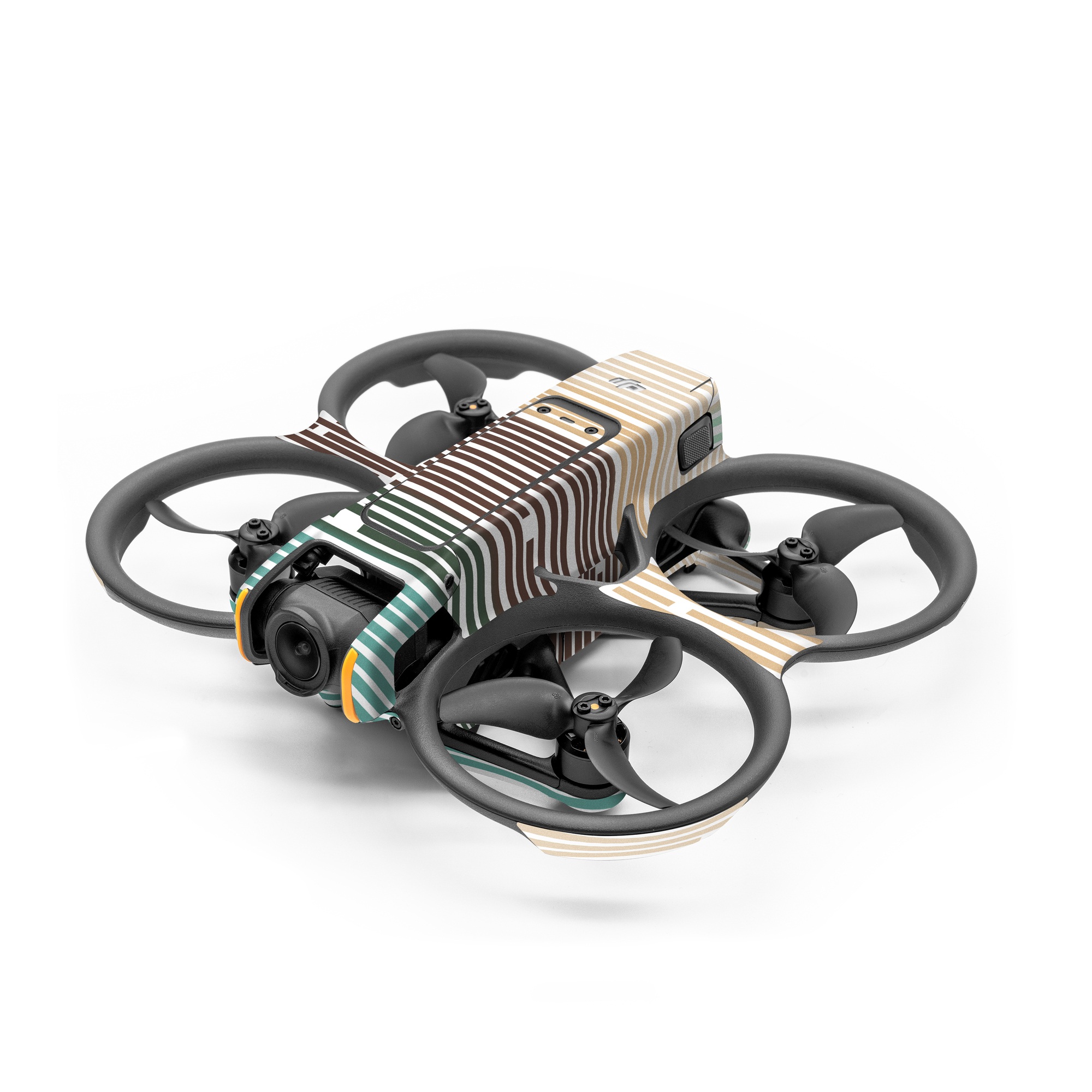 DJI Avata 2 Skin design of Line, Parallel, Pattern, with blue, brown, yellow, orange colors