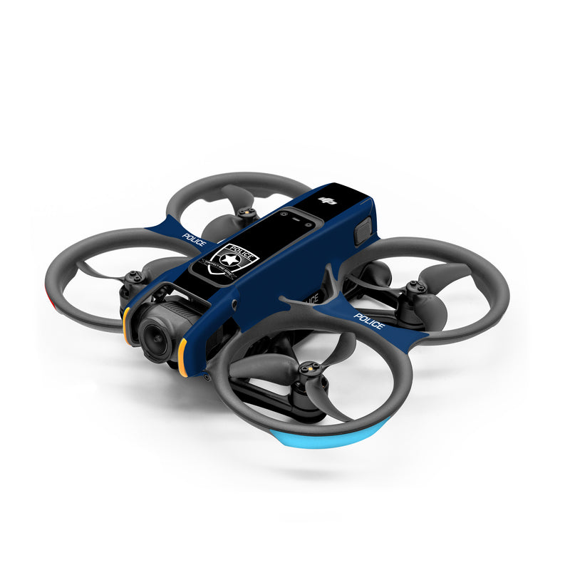 DJI Avata 2 Skin design of Symbol, Logo, Badge, Emblem, Graphics, Security, Law enforcement, with blue, black, white colors