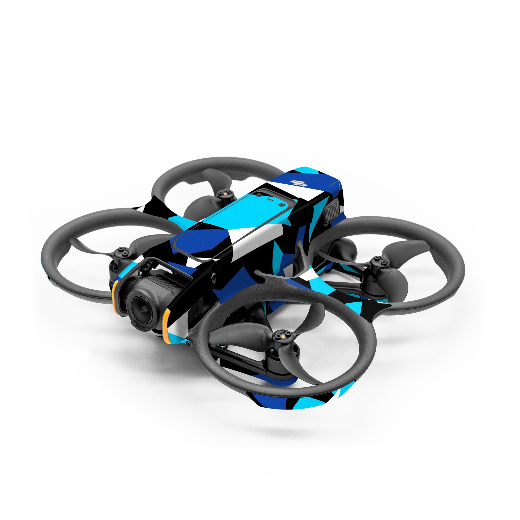 DJI Avata 2 Skin design of Blue, Pattern, Turquoise, Cobalt blue, Teal, Design, Electric blue, Graphic design, Triangle, Font, with blue, white, black colors