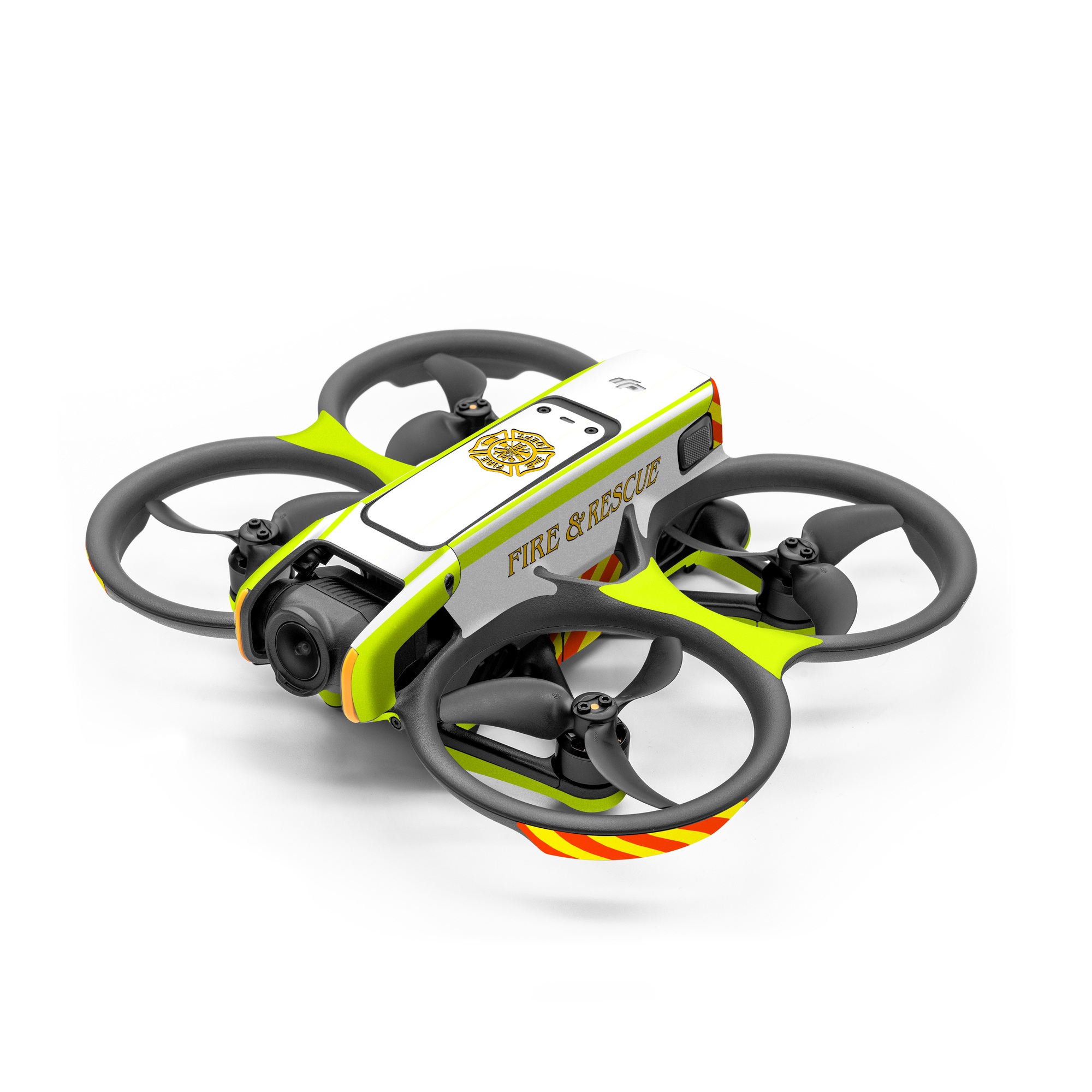 DJI Avata 2 Skin design of Yellow, Line, Font, Military rank, with white, green, red, yellow colors