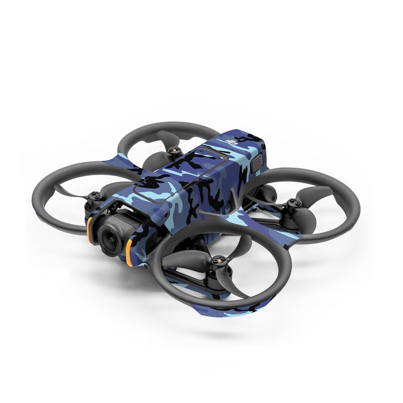 DJI Avata 2 Skin design of Military camouflage, Pattern, Blue, Aqua, Teal, Design, Camouflage, Textile, Uniform, with blue, black, gray, purple colors