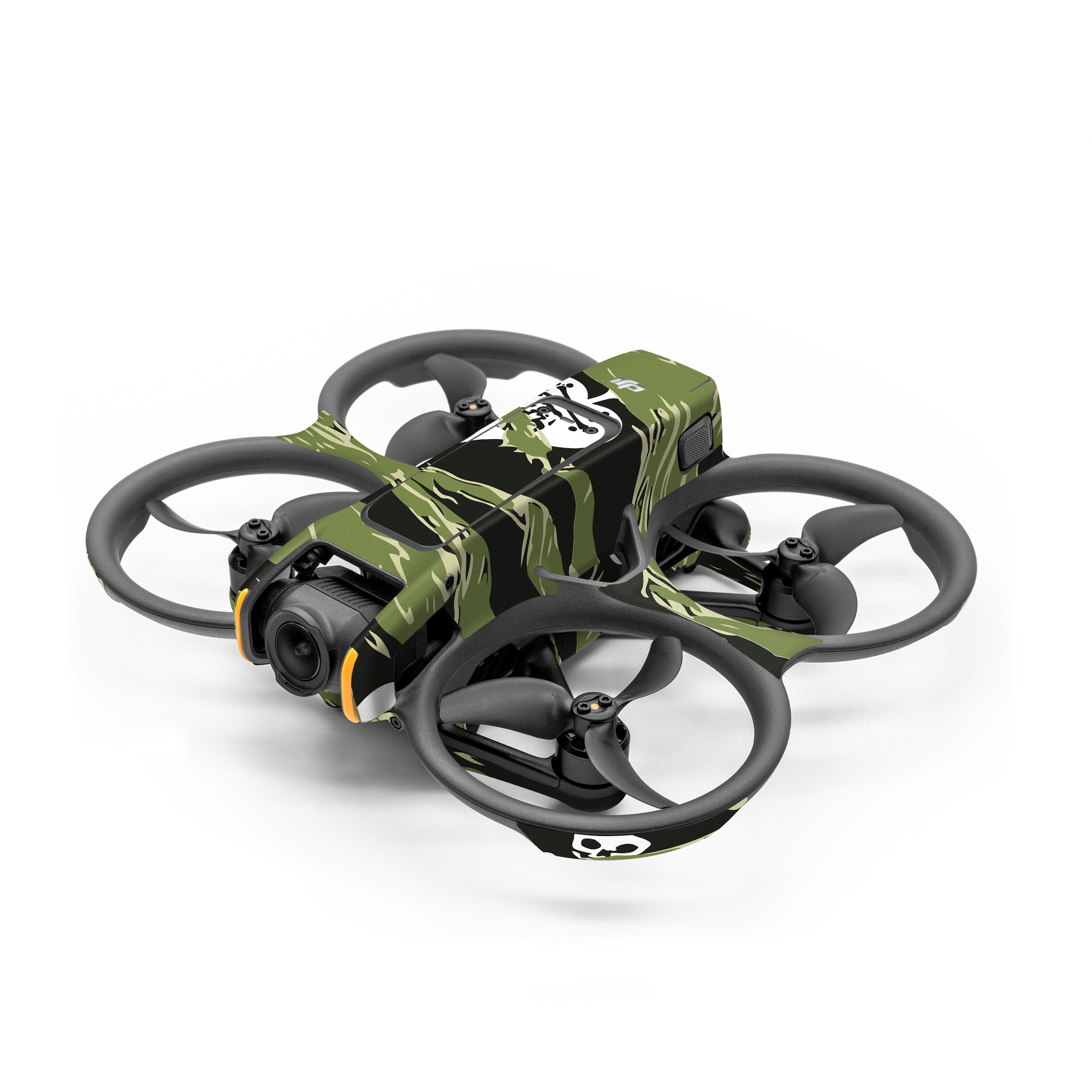 DJI Avata 2 Skin design of Military camouflage, Pattern, Leaf, Illustration, Design, Tree, Camouflage, Plant, Art, Branch, with black, white, green colors