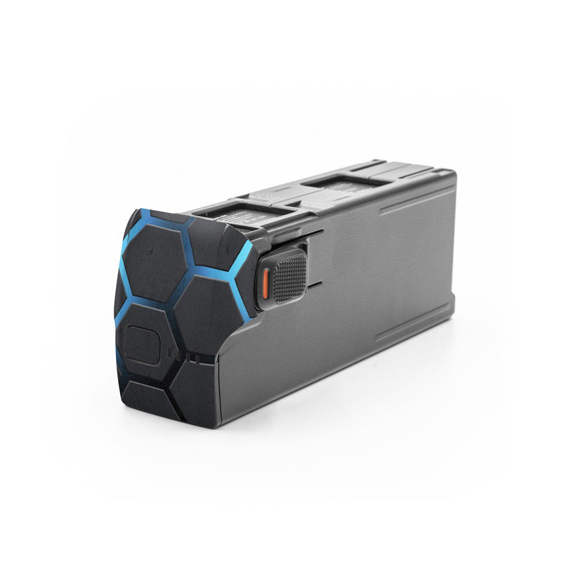 DJI Avata 2 Battery Skin design of Pattern, Water, Design, Circle, Metal, Mesh, Sphere, Symmetry, with black, gray, blue colors