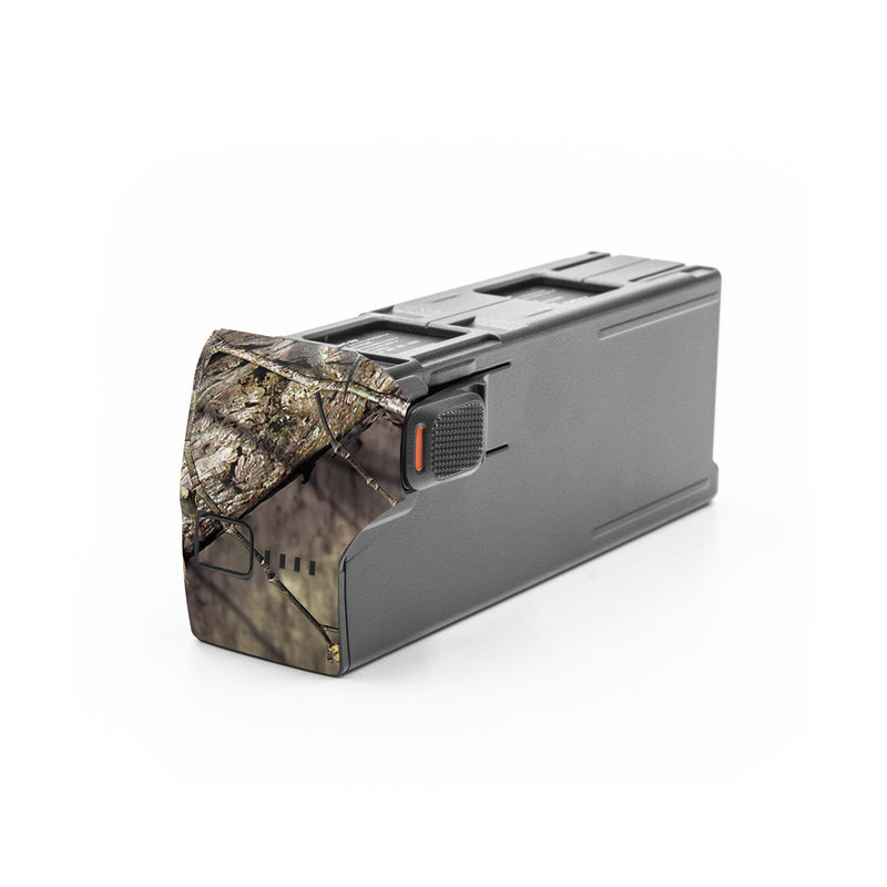 DJI Avata 2 Battery Skin design of shellbark hickory, Camouflage, Tree, Branch, Trunk, Plant, Leaf, Adaptation, Wood, Twig, with orange, green, red, black, gray colors