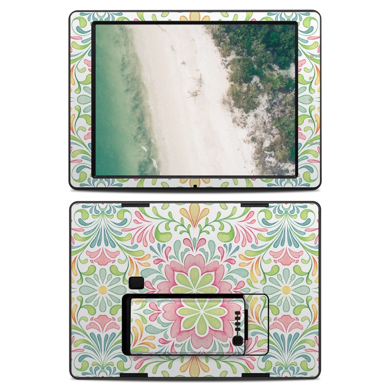 DJI CrystalSky 7.85-inch Skin design of Pattern, Pink, Visual arts, Design, Textile, Wrapping paper, Symmetry, Floral design, Motif, with gray, white, pink, green colors
