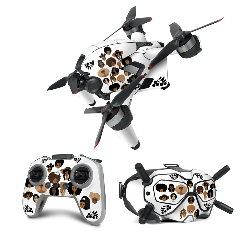 DJI FPV Combo Skin design of Hair, People, Facial expression, Hairstyle, Cartoon, Head, Afro, Clip art, Font, Black hair, with black, brown, white colors