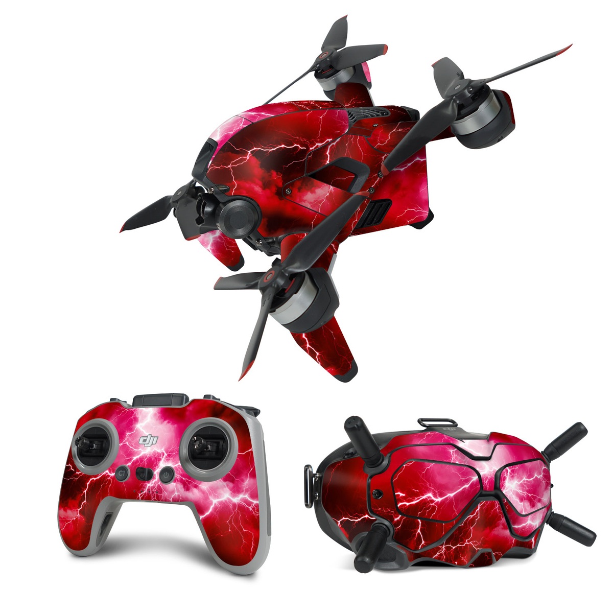 DJI FPV Combo Skin design of Thunder, Atmosphere, Sky, Light, Purple, Lighting, Water, Thunderstorm, Electricity, Pink, with black, red colors