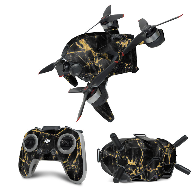 DJI FPV Combo Skin design of Black, Yellow, Water, Brown, Branch, Leaf, Rock, Tree, Marble, Sky, with black, yellow colors