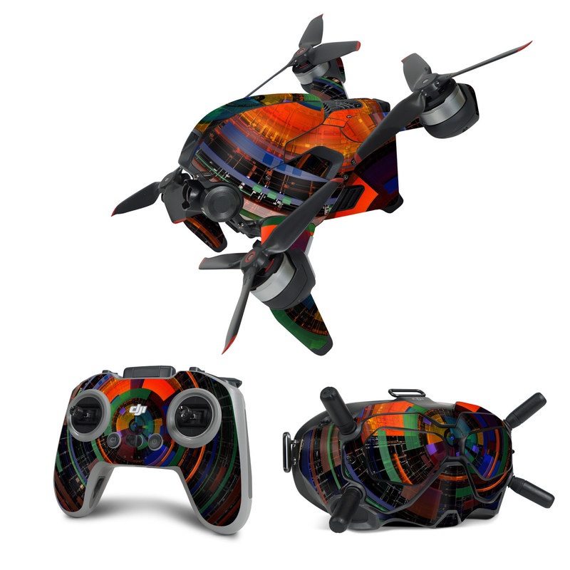DJI FPV Combo Skin design of Colorfulness, Pattern, Circle, Design, Architecture, Symmetry, Art, Spiral, Psychedelic art, with black, red, blue, green, orange, brown colors