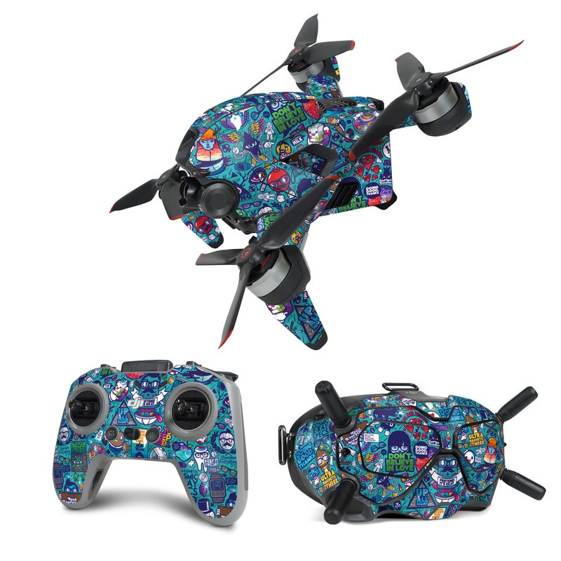 DJI FPV Combo Skin design of Art, Visual arts, Illustration, Graphic design, Psychedelic art with blue, black, gray, red, green colors