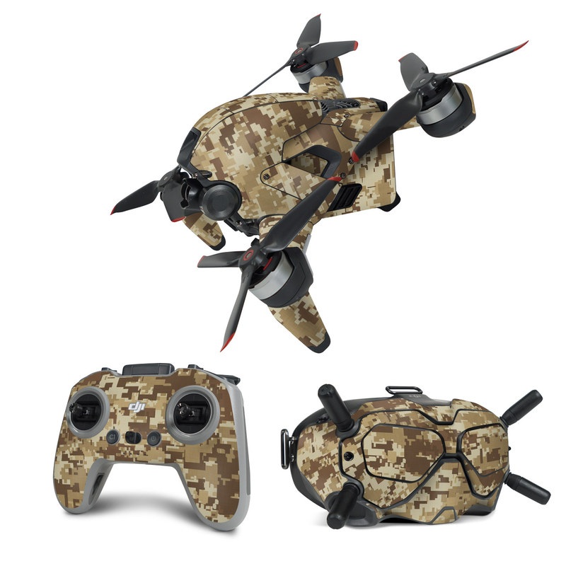 DJI FPV Combo Skin design of Military camouflage, Brown, Pattern, Camouflage, Wall, Beige, Design, Textile, Uniform, Flooring, with brown colors