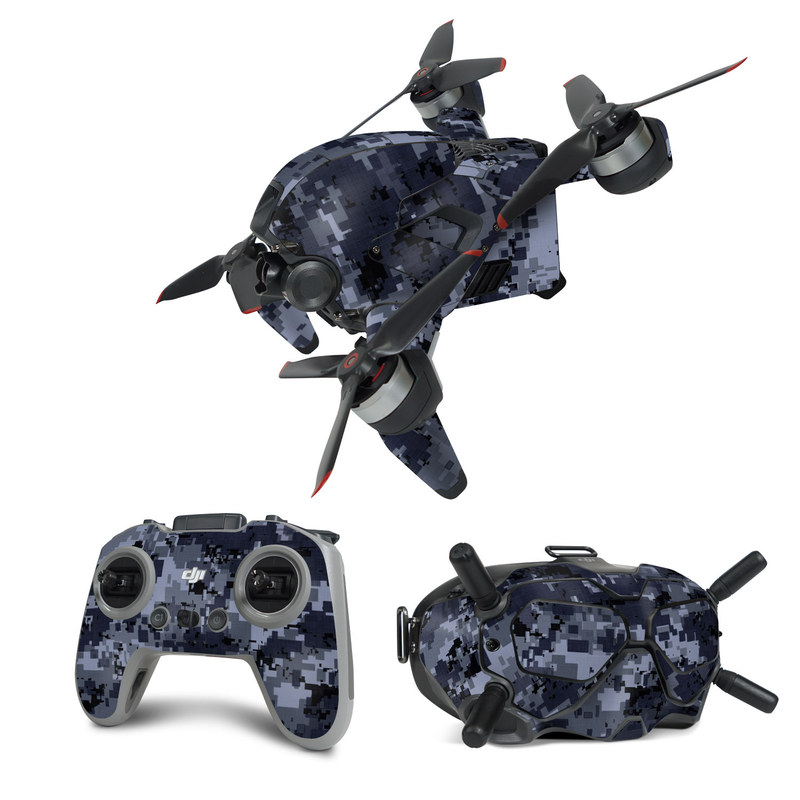 DJI FPV Combo Skin design of Military camouflage, Black, Pattern, Blue, Camouflage, Design, Uniform, Textile, Black-and-white, Space, with black, gray, blue colors