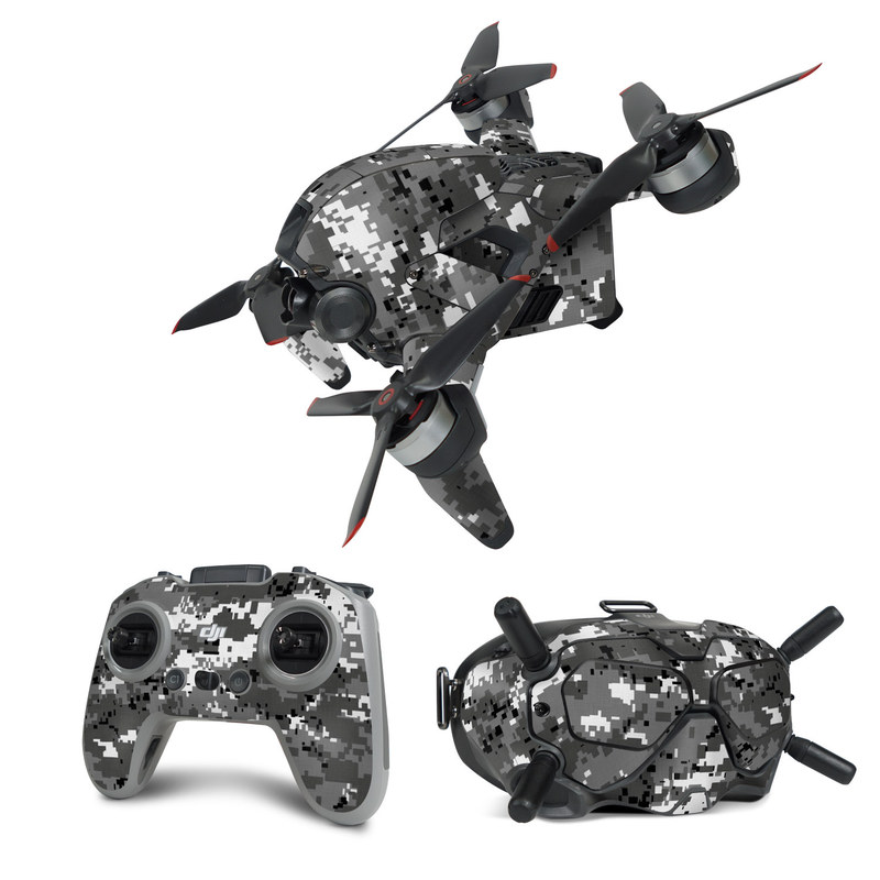 DJI FPV Combo Skin design of Military camouflage, Pattern, Camouflage, Design, Uniform, Metal, Black-and-white, with black, gray colors