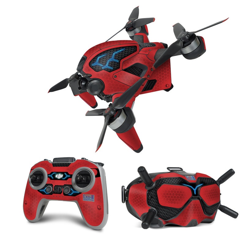 DJI FPV Combo Skin design of Red, Symbol, Graphics, with black, gray, red, blue colors
