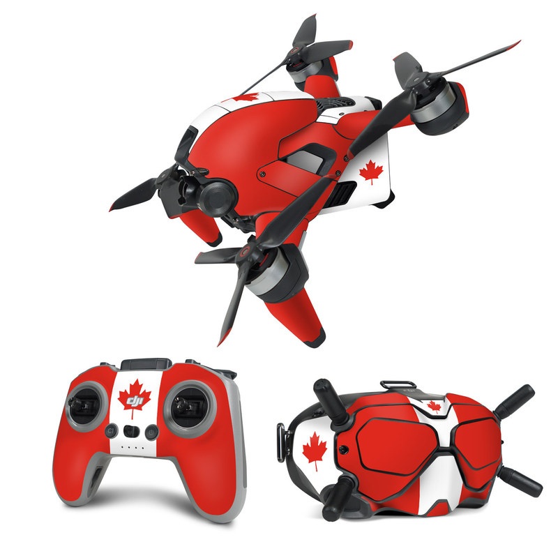 DJI FPV Combo Skin design of Red, Maple leaf, Tree, Leaf, Woody plant, Flag, Plant, Plane, Red flag, Maple, with red, white colors
