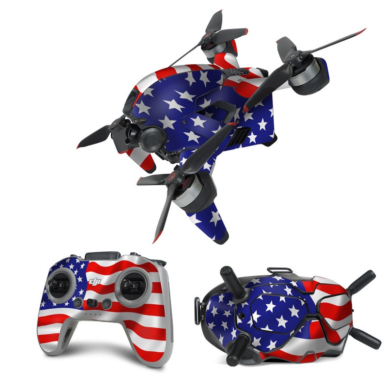 DJI FPV Combo Skin design of Flag of the united states, Flag, Flag Day (USA), Veterans day, Independence day, Memorial day, Holiday with gray, red, blue, black, white colors
