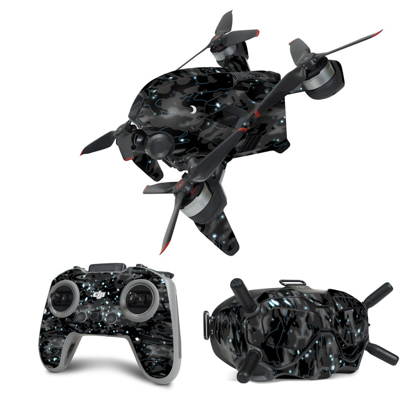 DJI FPV Combo Skin design of Black, Water, Space, Black-and-white, Granite, with blue, white, gray, blue colors