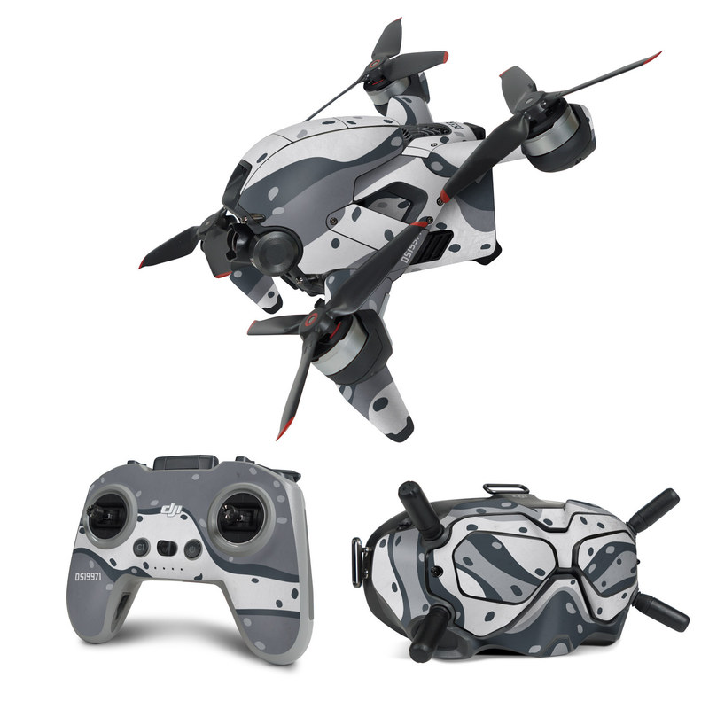 DJI FPV Combo Skin design of White, Pattern, Water, Design, Illustration, Black-and-white, Metal, Drawing, Style, with black, white, gray colors