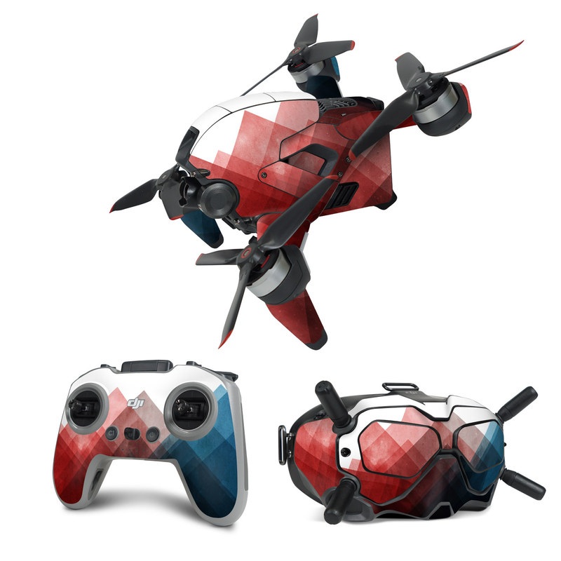 DJI FPV Combo Skin design of Blue, Red, Sky, Pink, Line, Architecture, Font, Graphic design, Colorfulness, Illustration, with red, pink, blue colors